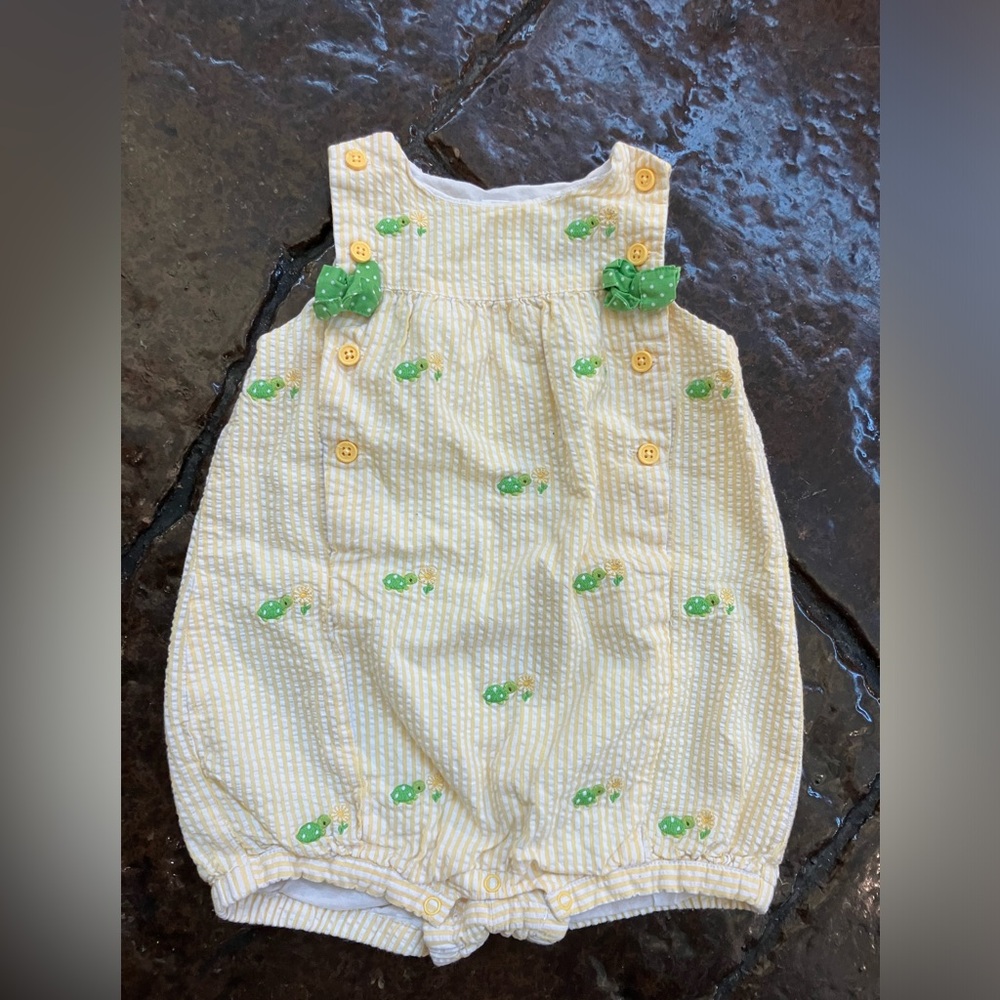 Gymboree turtle seersucker pastel yellow romper 18-24